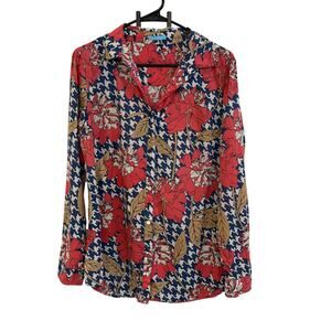 J. McLaughlin Floral Button Front Blouse Women Size L Multicolor Cotton Preppy